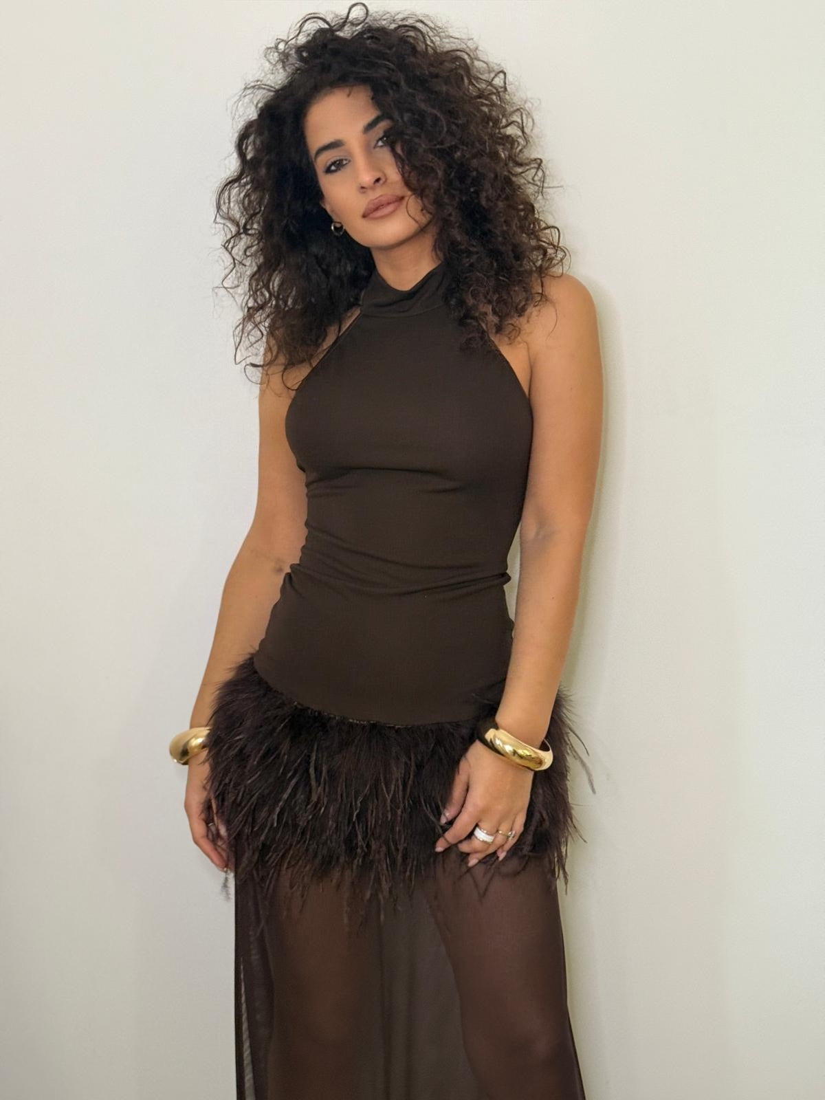 Abito piume e tulle Lumina