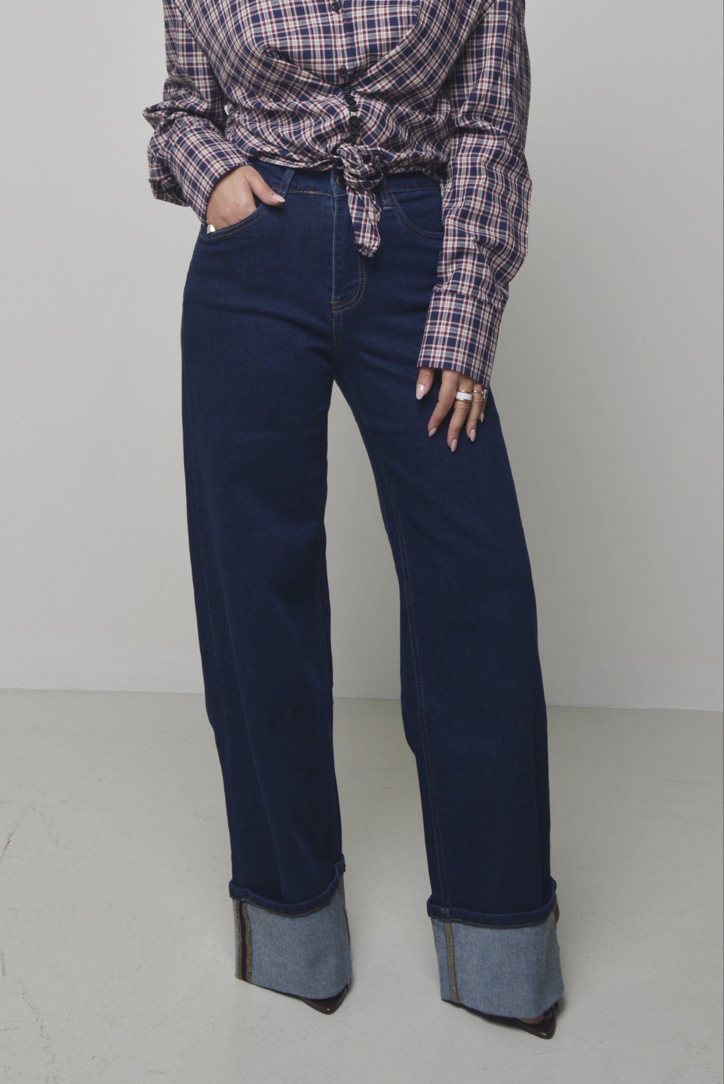 Jeans Wide Leg con risvolto