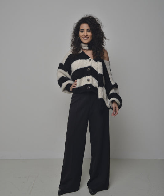 Cardigan a righe con sciarpa